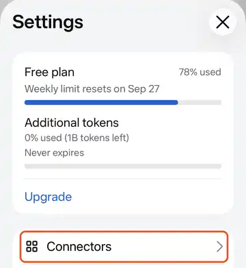 Muse screen: Open Settings and tap Connectors